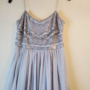 Adrianna Papell, silver maxy lace dress